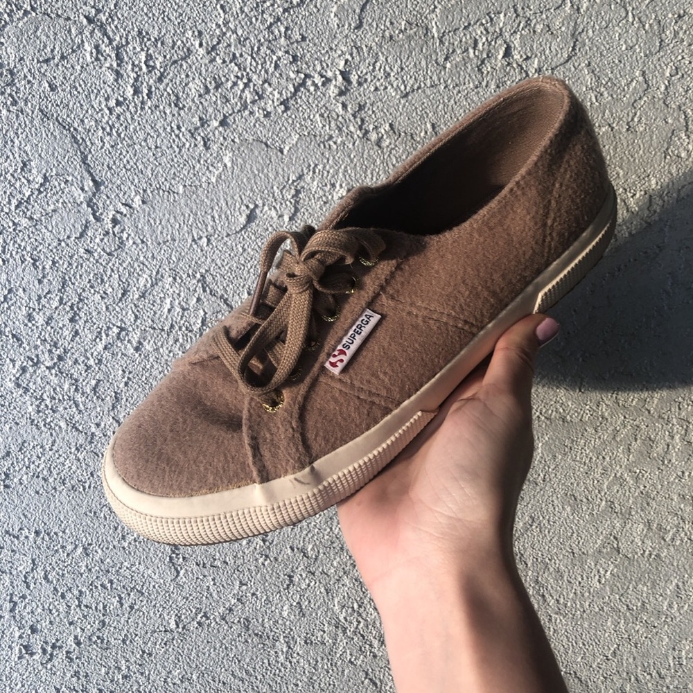 Tan felt superga sneakers